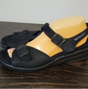 Mephisto Black Leather Sandals size 40 Comfort Shock Absorber Euro 40, US 9.5